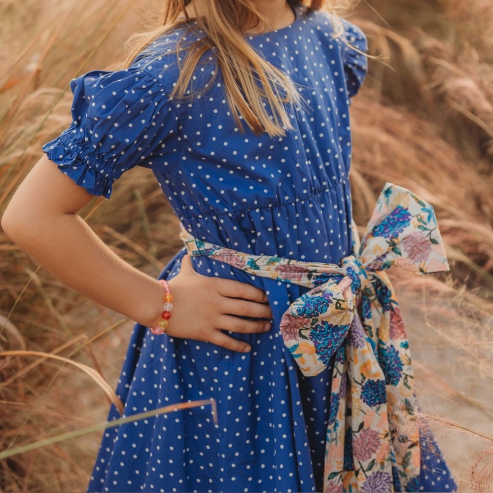 Tea Collection Blue Dress with Floral Sash